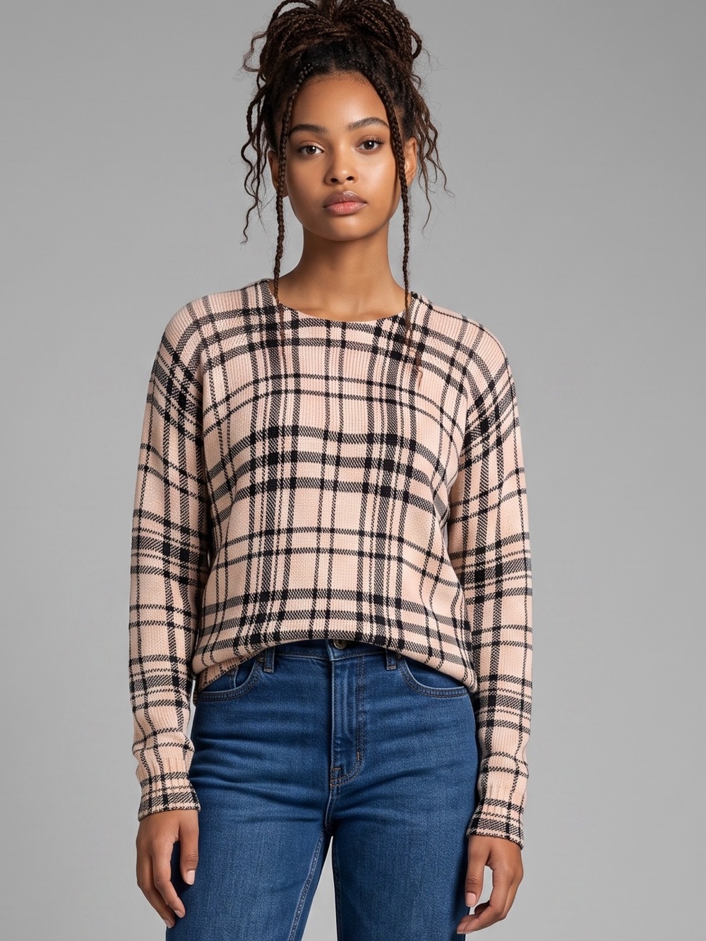 Vintage Townsen wool blend, windowpane plaid sweater. Size medium GUC
